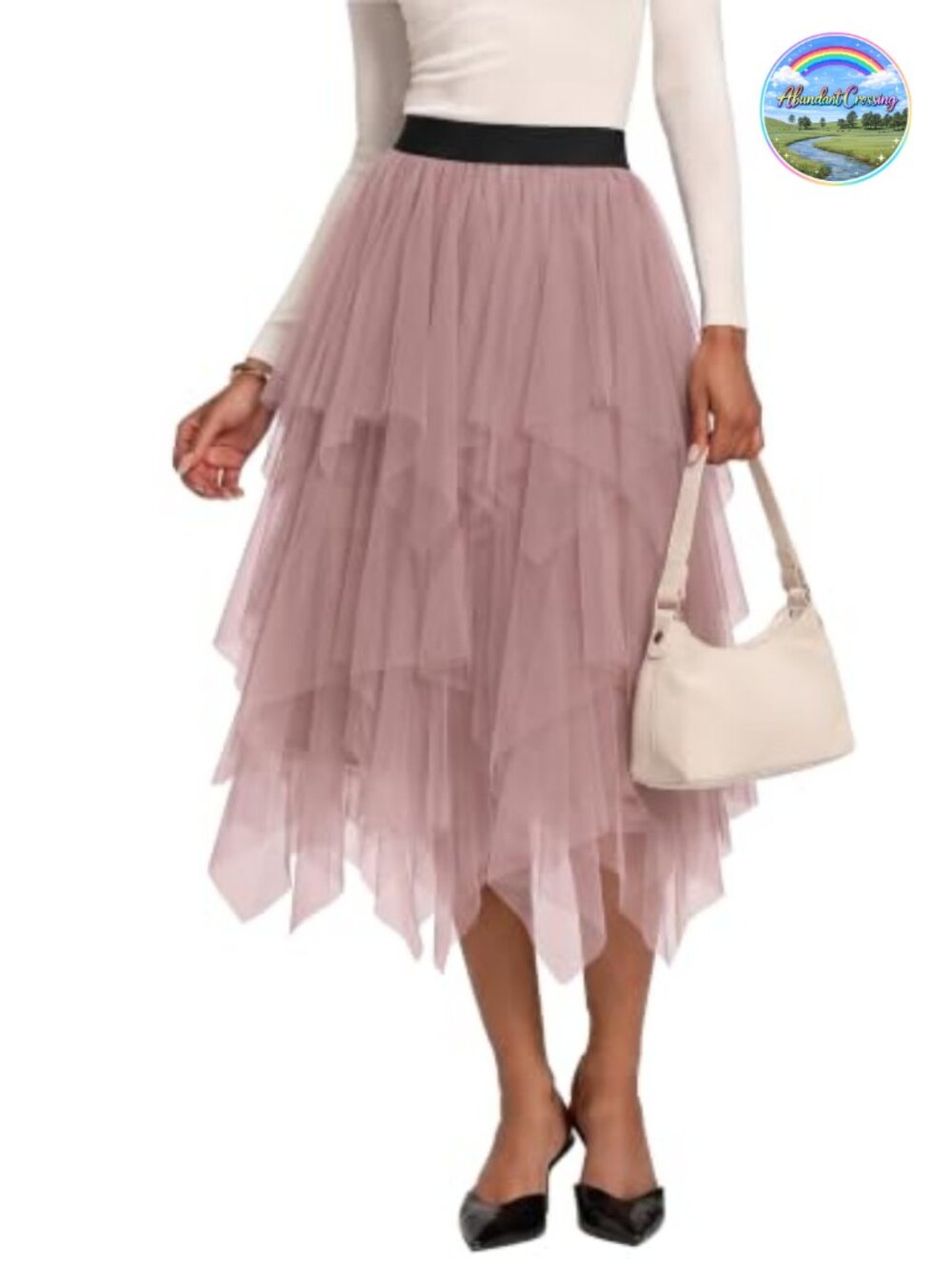 Women's A-Line Mesh Tutu Tulle Midi Skirt Elastic Waist Layered